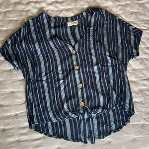 Striped Button-Up Short Sleeve Top